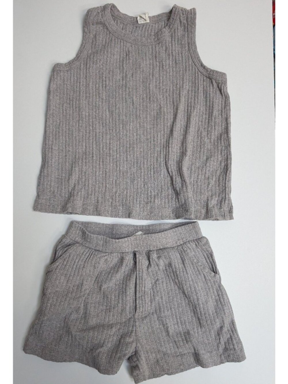 Kate Quinn Organic Cotton Wide Rib Melange Tank Top Shorts Set 5Y Grey